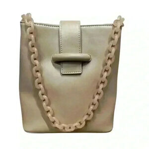 Fashionable Chain Handle Shoulder Bag Elegant Solid Color Leather Bucket Purse